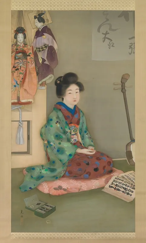 Female Chanter For Joruri Puppet Theater Wall Art by Arai Kōu - High-Resolution Digital Print