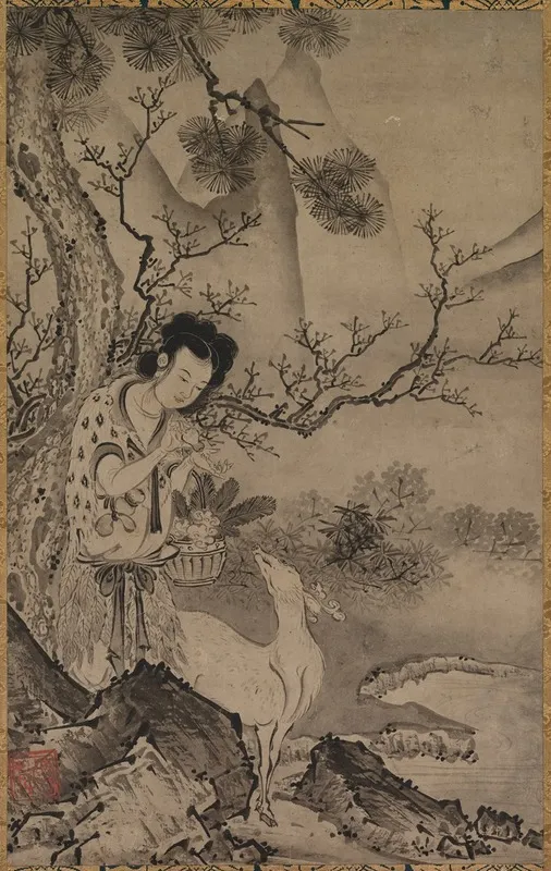 Female Daoist Figure In Landscape Wall Art by Kōboku - High-Resolution Digital Print