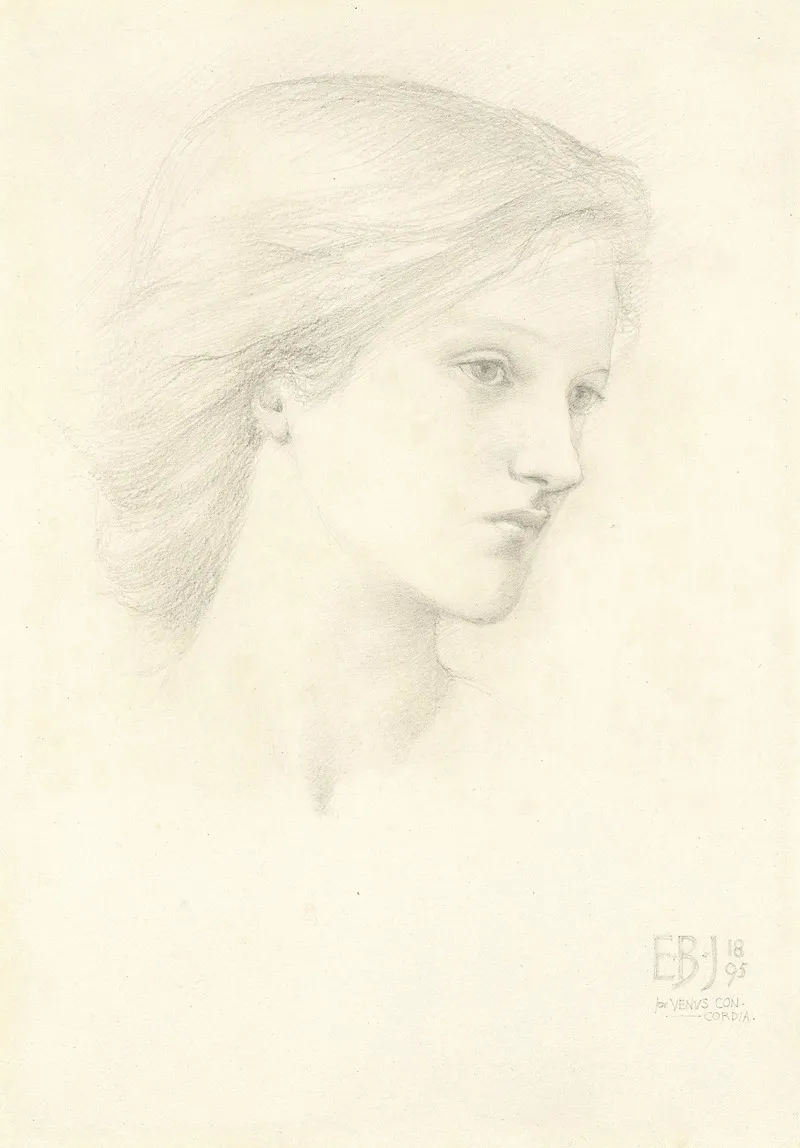 Female Head Study For The First Of The Three Graces In Venus Concordia Wall Art by Sir Edward Coley Burne-Jones - High-Resolution Digital Print