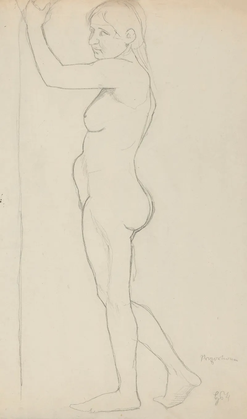 Female Nude In Profile With The Left Hand Raised