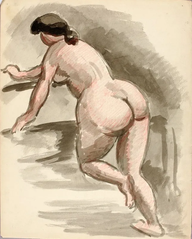 Female Nude Leaning On Left Knee