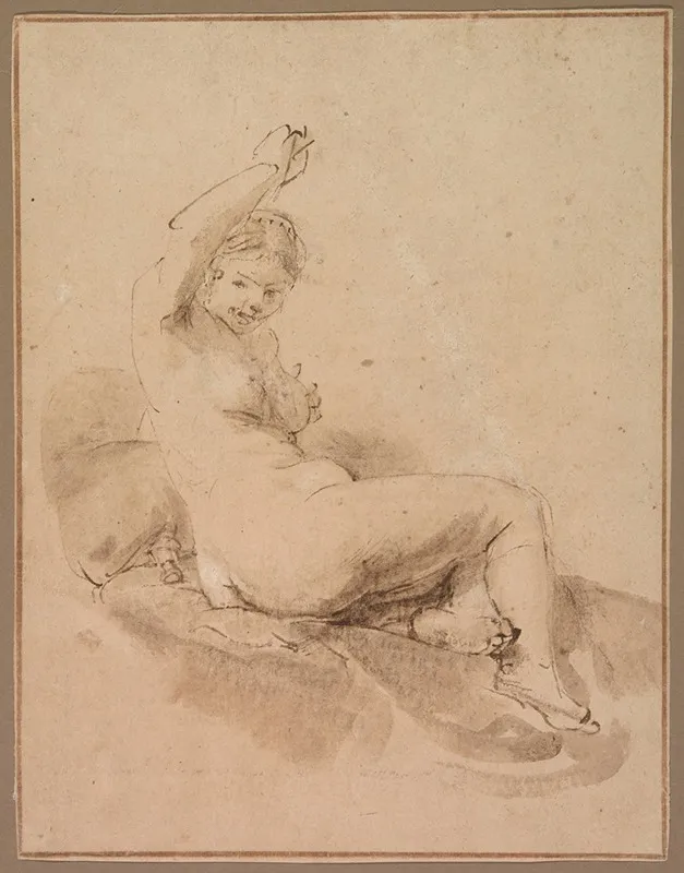Female Nude Reclining With Arm Raised Wall Art by Aert de Gelder - High-Resolution Digital Print