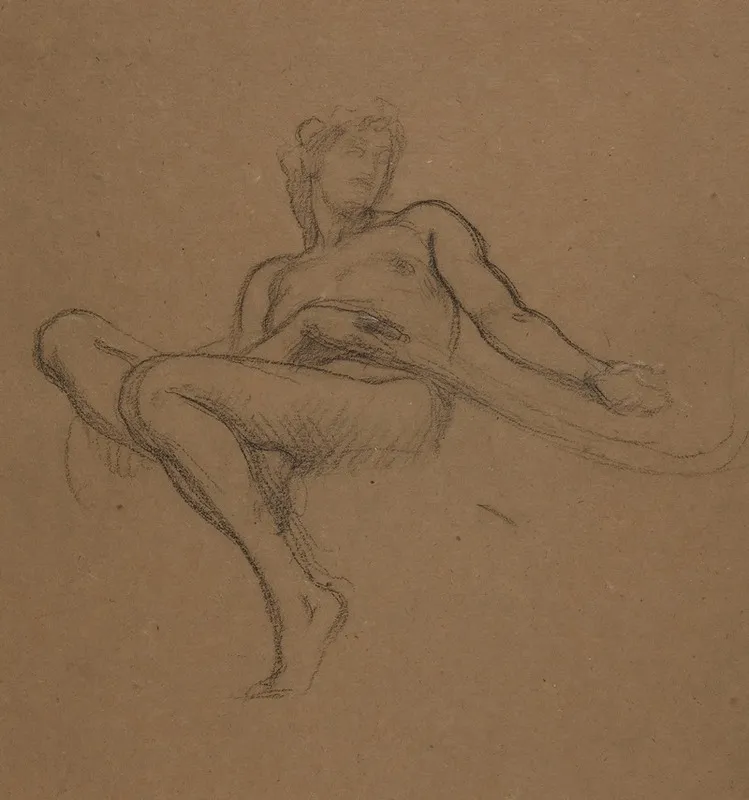 Female Nude Seated Study For The Garden Of The Hesperides Wall Art by Frederic Leighton - High-Resolution Digital Print