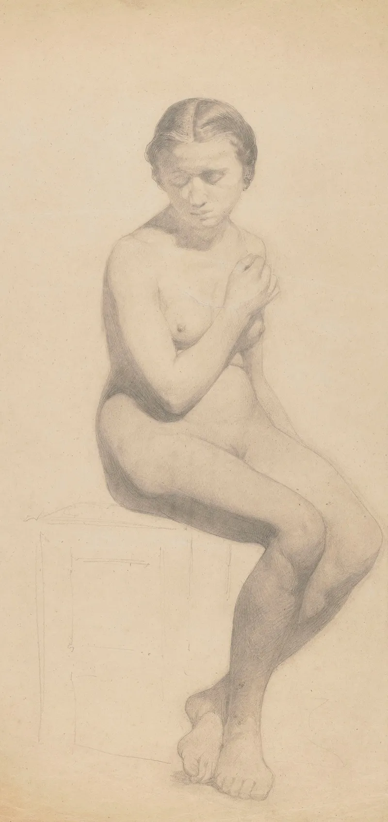 Female Nude Sitting 2 Wall Art by Hans Thoma - High-Resolution Digital Print