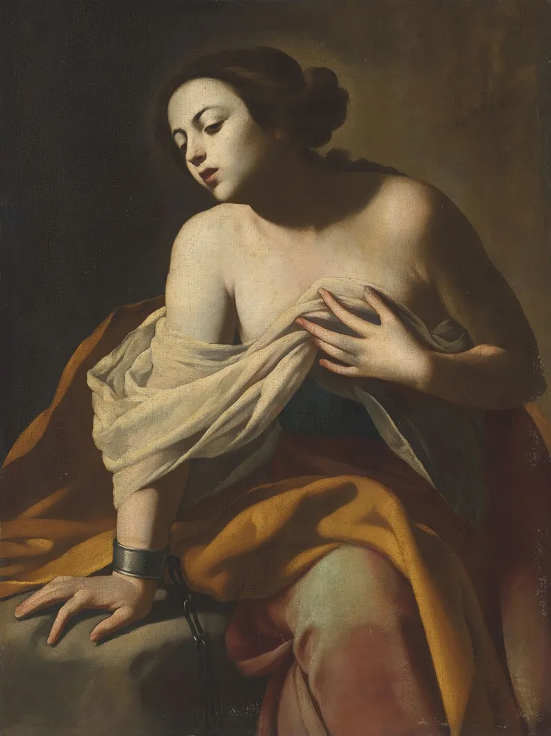 Female Saint Her Right Arm Bound In Chains Wall Art by Massimo Stanzione - High-Resolution Digital Print