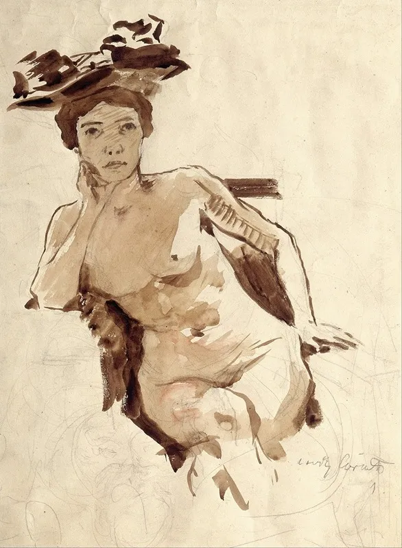 Female Semi Nude With Hat Wall Art by Lovis Corinth - High-Resolution Digital Print