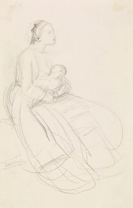 Female Sketch Of Mother Breastfeeding Her Baby Wall Art by Sir John Everett Millais - High-Resolution Digital Print