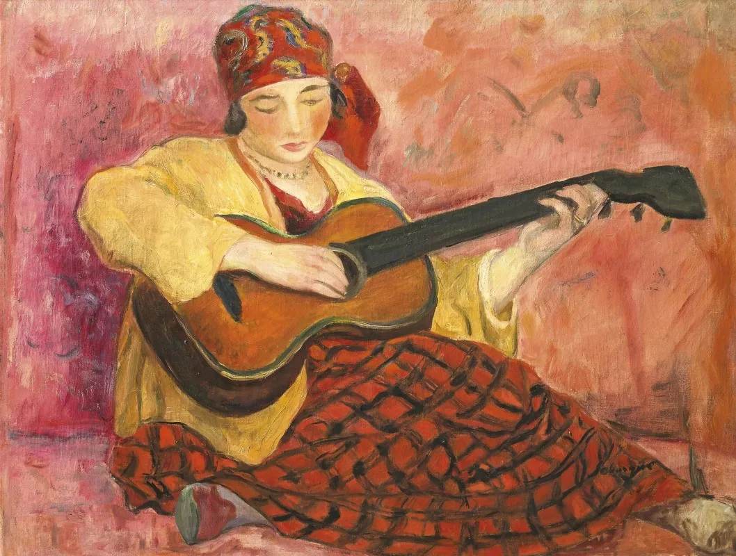 Femme A La Guitare Nono Wall Art by Henri Lebasque - High-Resolution Digital Print