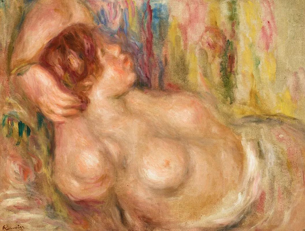 Femme A La Poitrine Nue Endormie Wall Art by Pierre-Auguste Renoir - Canvas Print