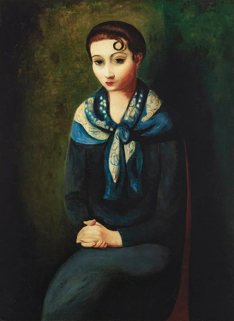 Femme A Lecharpe Bleue