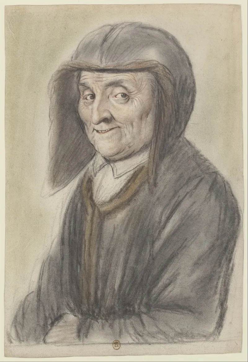 Femme Agee Coiffee Dun Chaperon Noir A Doublure Brune Assorti A Son Manteau Vue De Trois Quarts A Gauche Wall Art by Nicolas Lagneau - High-Resolution Digital Print