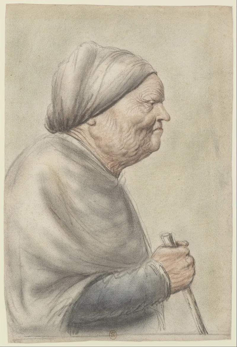 Femme Agee Portant Une Coiffe Blanche Tenant Une Canne Dans La Main Droite Vue De Profil A Droite Wall Art by Nicolas Lagneau - High-Resolution Digital Print