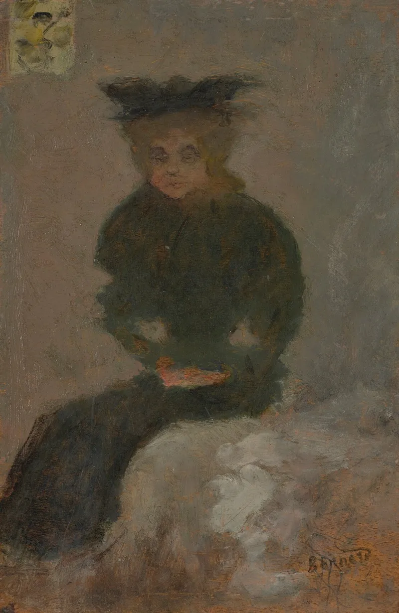Femme Assise Au Chapeau Noir Wall Art by Pierre Bonnard - Canvas Print