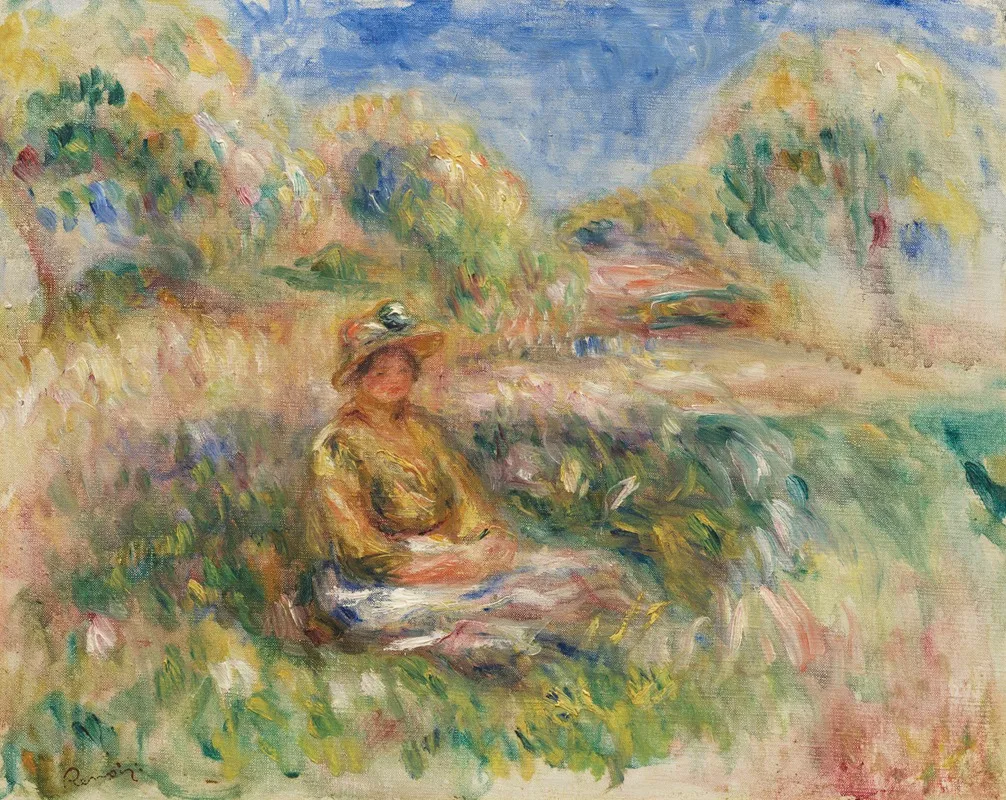 Femme Assise Dans Un Paysage