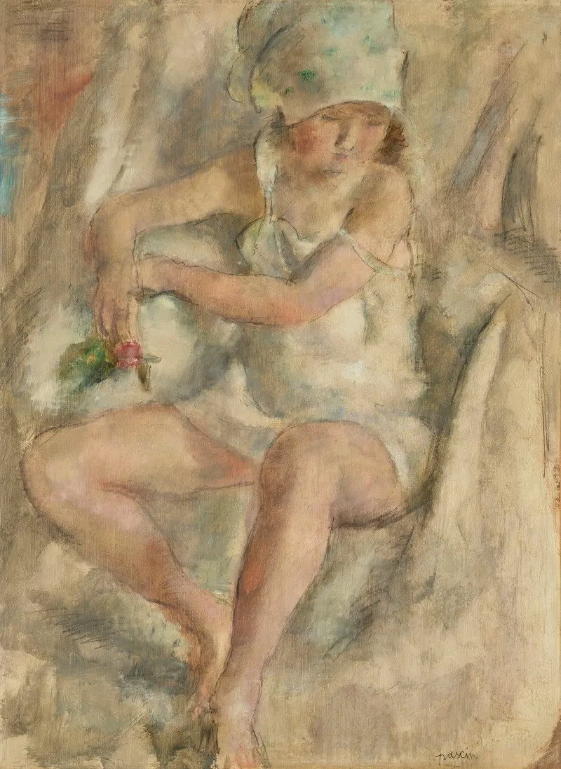 Femme Au Turban Avec Rose Wall Art by Jules Pascin - High-Resolution Digital Print
