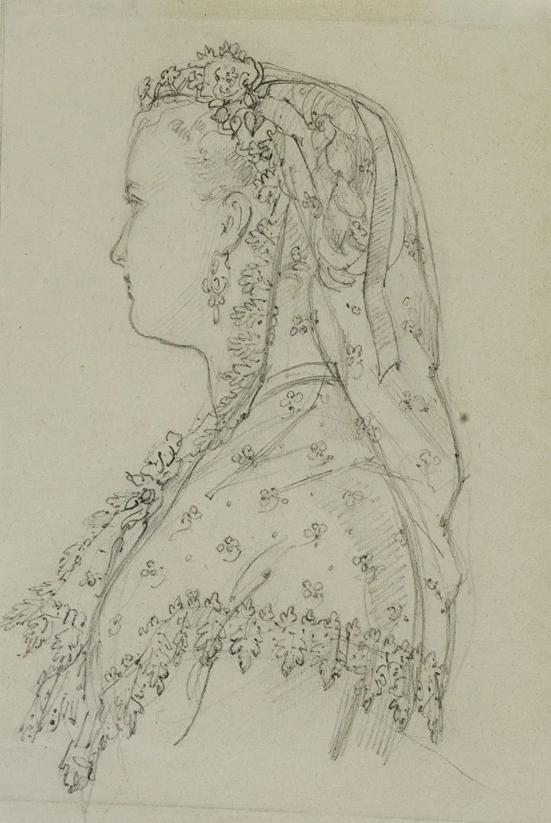 Femme De Profil Avec Voile De Dentelle