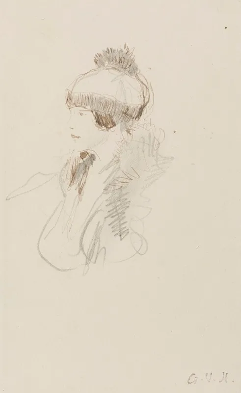 Femme En Buste De Profil Coiffee Dun Bonnet