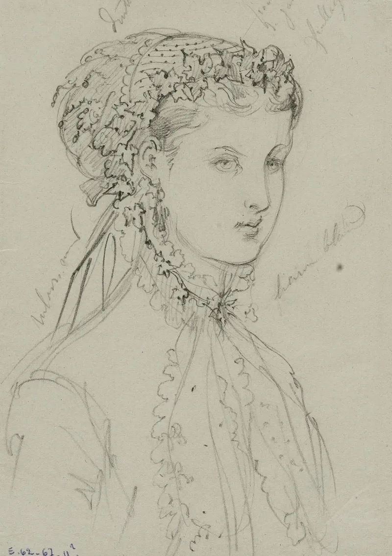 Femme En Buste De Trois Quarts Avec Coiffe De Dentelle