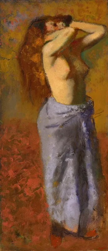 Femme En Peignoir Bleu Le Torse Decouvert Wall Art by Edgar Degas - High-Resolution Digital Print