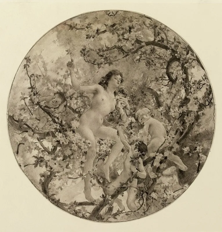 Femme Et Enfant Dans Un Arbre En Fleurs Dapres Picard Wall Art by Emile Buland - High-Resolution Digital Print