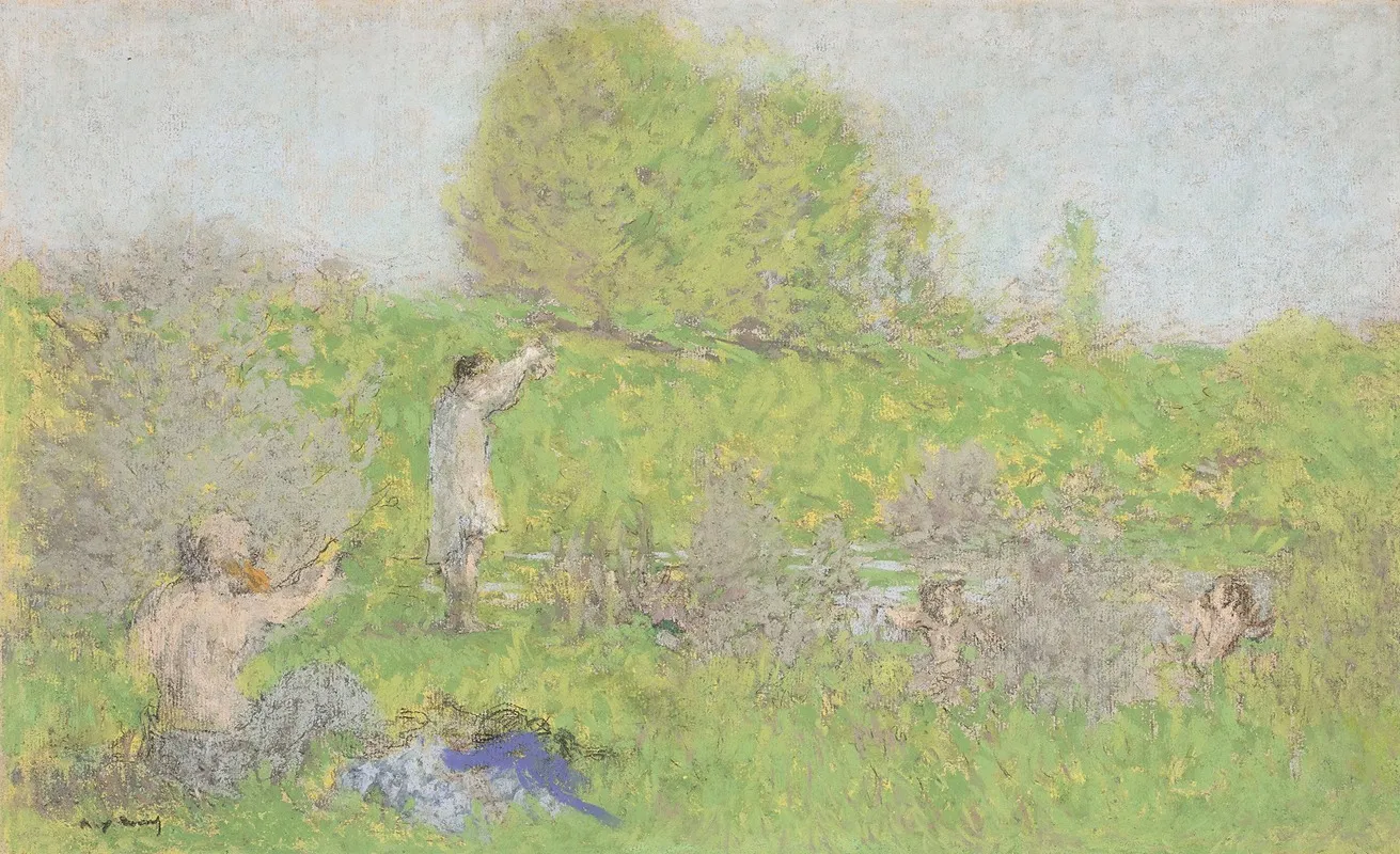 Femme Et Enfants Au Bord Dune Riviere