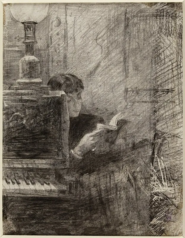 Femme Lisant A Langle Dun Piano