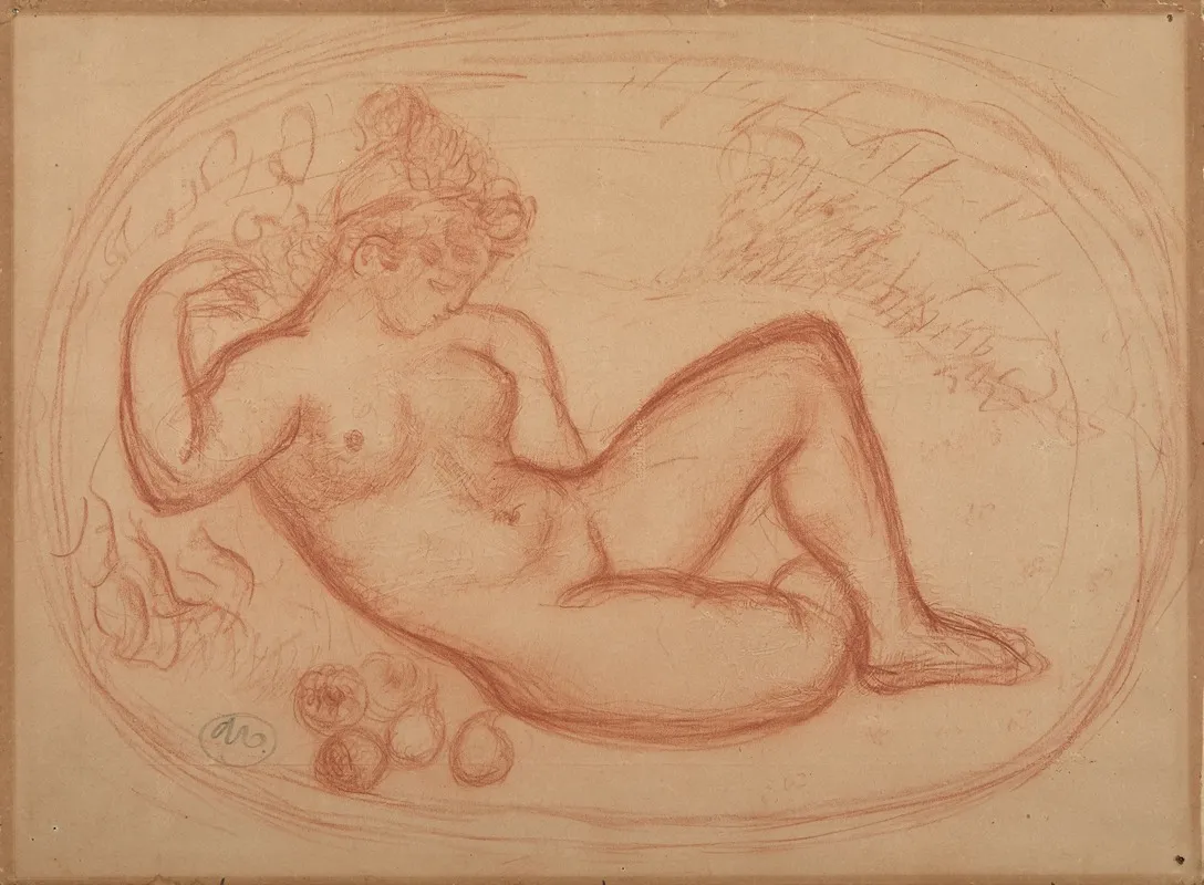 Femme Nue Allongee De Face Avec Des Fruits