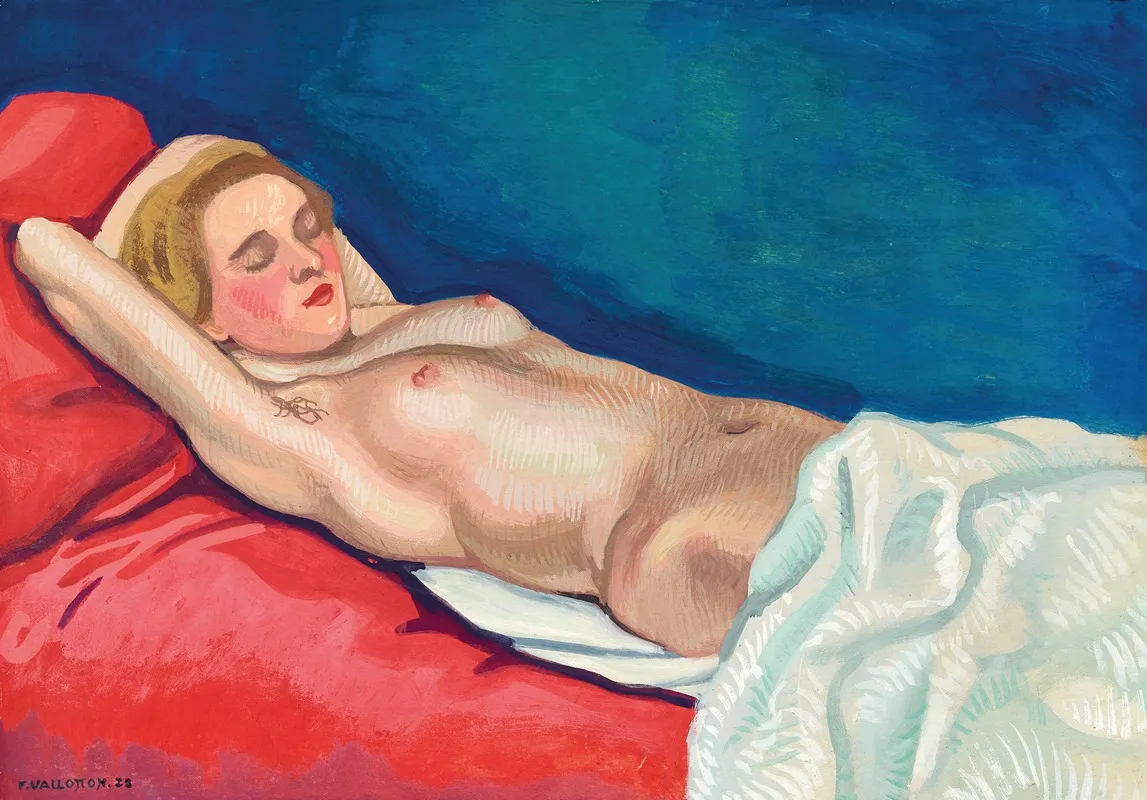 Femme Nue Couchee Sur Un Canape Rouge Wall Art by Félix Vallotton - High-Resolution Digital Print