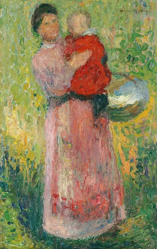 Femme Portant Dans Ses Bras Un Enfant En Rouge Wall Art by Henri Martin - High-Resolution Digital Print