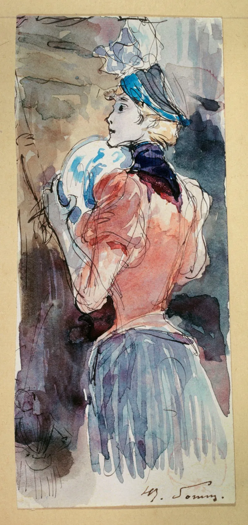 Femme Tenant Une Assiette Wall Art by Henri Somm - High-Resolution Digital Print