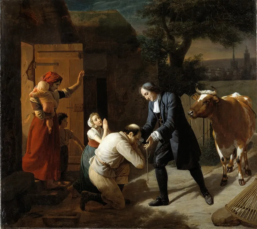 Fenelon Returns A Stolen Cow To A Peasant Wall Art by Louis Hersent - High-Resolution Digital Print