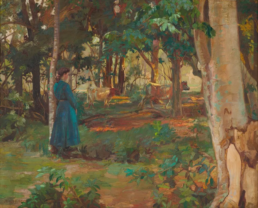 Fetching The Cows Wall Art by James Scott - High-Resolution Digital Print