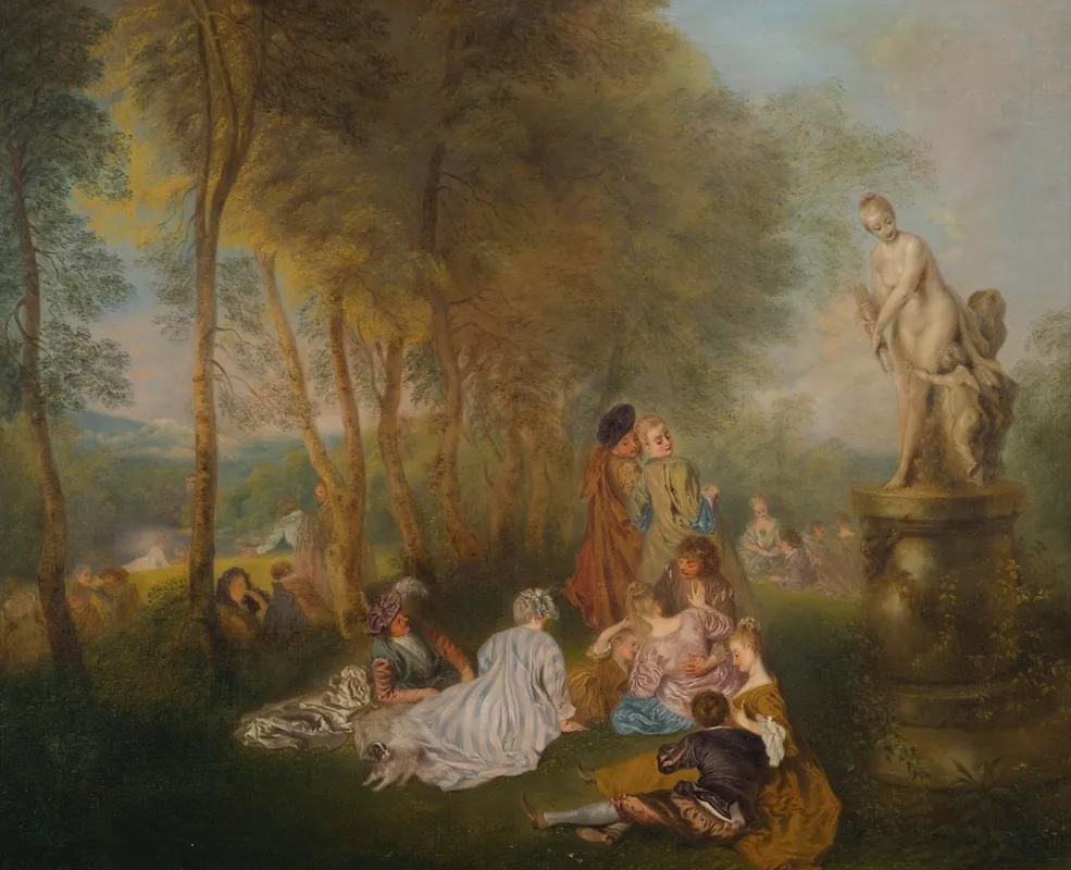 Fete Galante With A Statue Of Venus Wall Art by Follower of Antoine Watteau - High-Resolution Digital Print