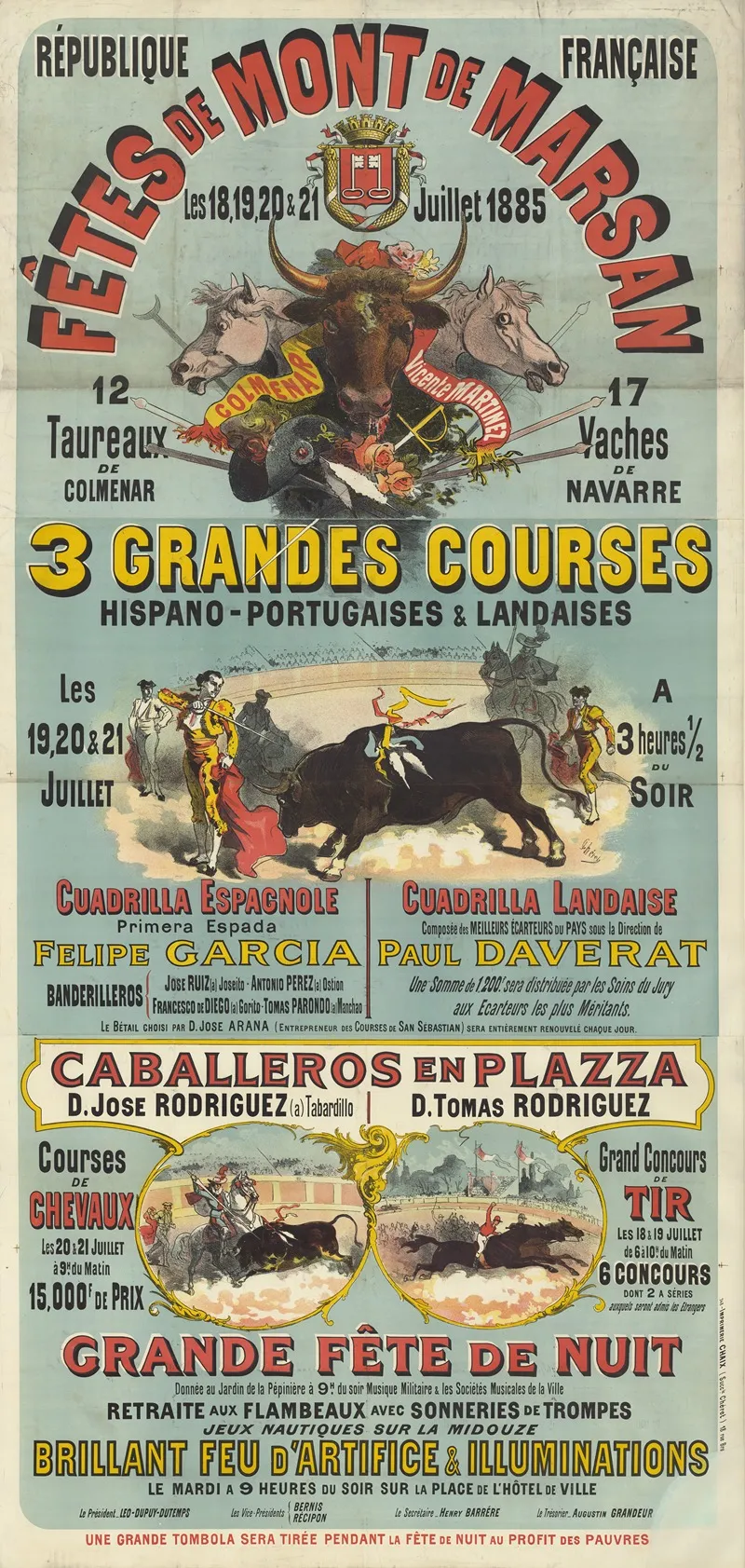 Fetes De Mont De Marsan Les 18 19 20 Et 21 Juillet 1885 3 Grandes Courses De Taureaux Hispano Portugaises Landaises