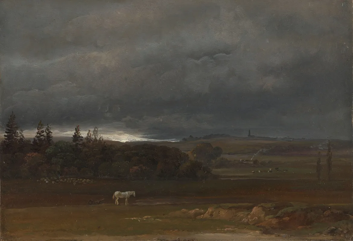 Fields Near Dresden With A White Horse Wall Art by Johan Christian Dahl - High-Resolution Digital Print