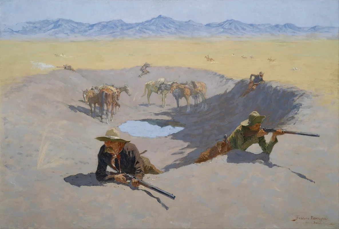 Fight For The Waterhole Wall Art by Frederic Remington - High-Resolution Digital Print