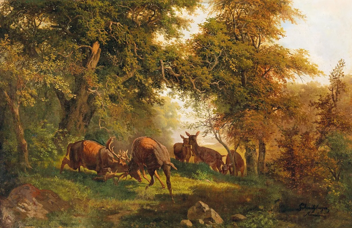 Fighting Stags Wall Art by Josef Schmitzberger - High-Resolution Digital Print