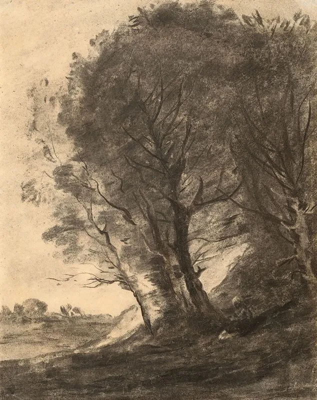 Figure Assise Dans Un Paysage Arbore Wall Art by Jean-Baptiste-Camille Corot - High-Resolution Digital Print