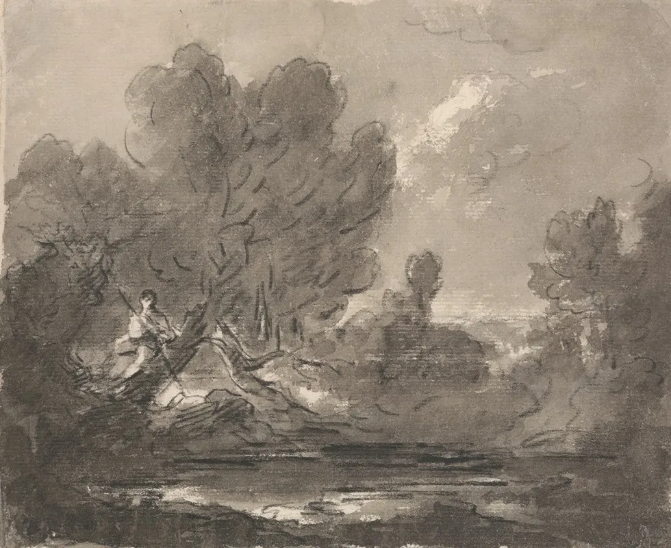 Figure In Tree Near Pond