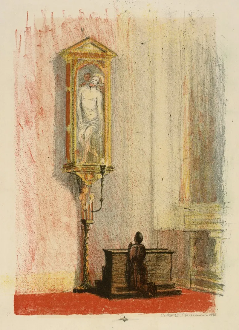 Figure Praying Before Shrine Of Christ Wall Art by Esther Blaikie MacKinnon - High-Resolution Digital Print