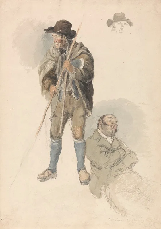 Figure Studies A Farm Worker Mr Samuel The Drawing Master Reclining And Dozing And A Slight Sketch Of A Man In A Hat