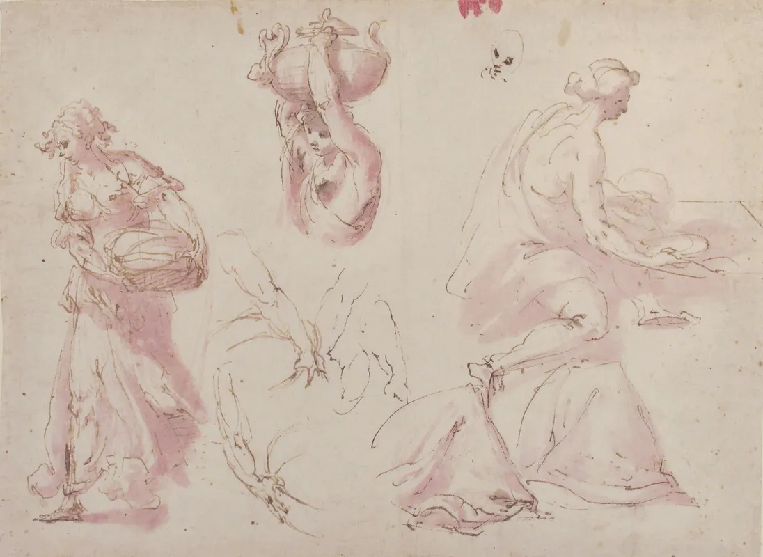 Figure Studies Woman Carrying A Basket Woman Carrying A Vase And Woman Seated At A Table