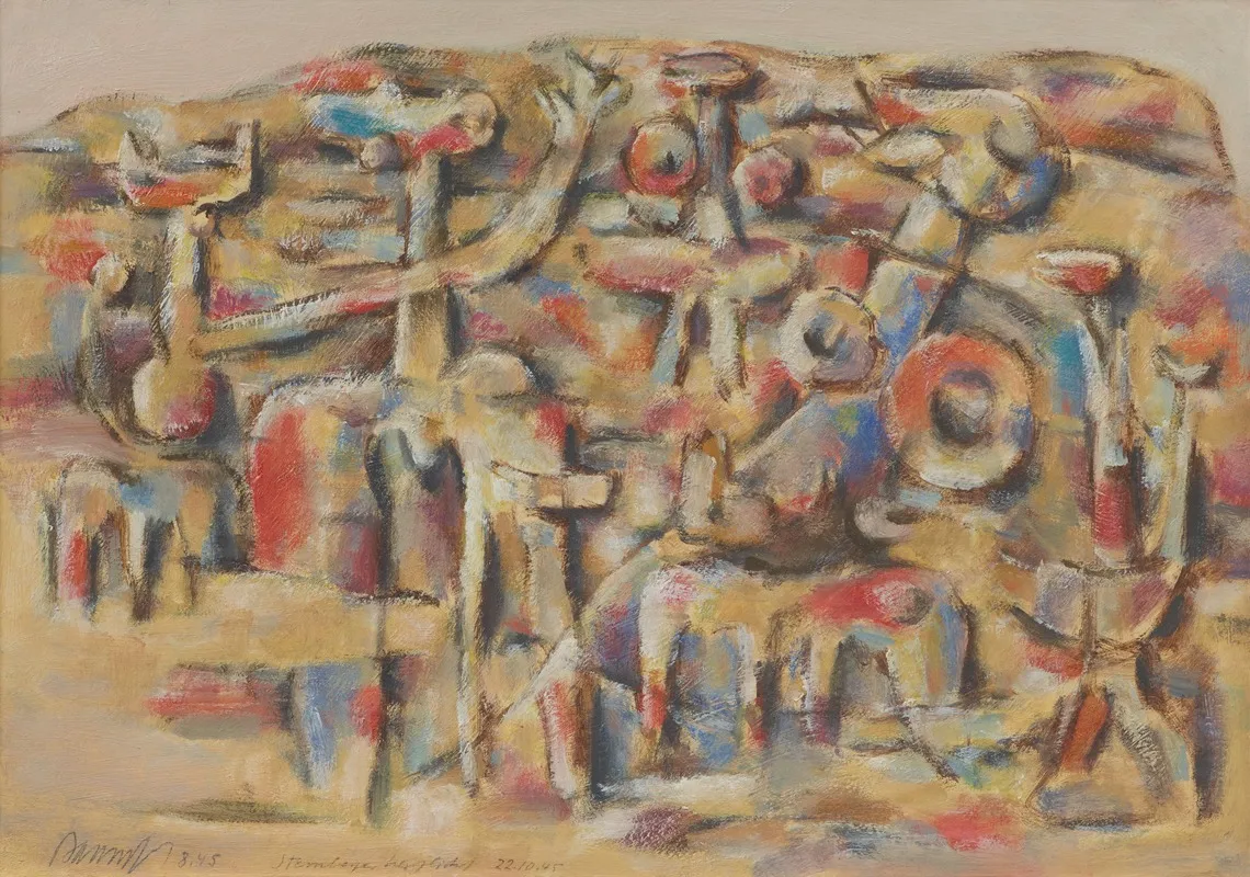 Figurenmauer Figurative Wall Wall Art by Willi Baumeister - High-Resolution Digital Print