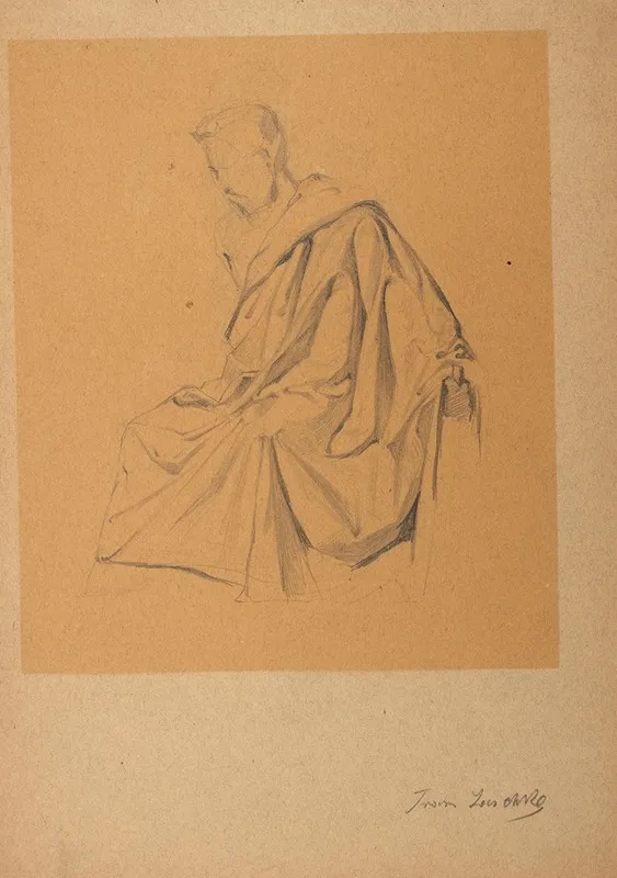 Figurenstudie Eines Nach Links Sitzenden Mit Einem Tuch Bekleideten Mannes Wall Art by Franz Jaschke - High-Resolution Digital Print
