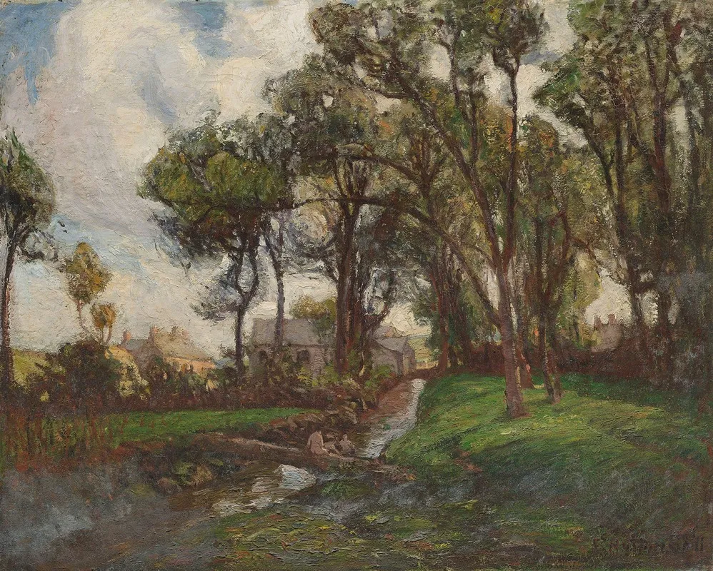 Figures Bathing In A Stream Wall Art by Frank Hutton Shill - High-Resolution Digital Print