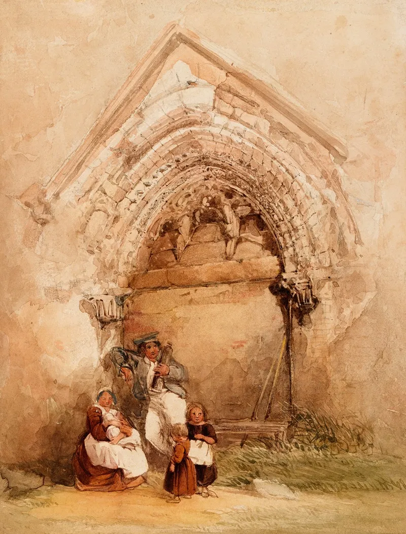 Figures By A Doorway At Corfe Castle Dorset Wall Art by George Howse - High-Resolution Digital Print