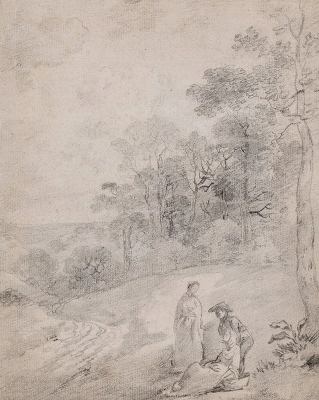 Figures By A Track Through A Wooded Landscape Wall Art by Thomas Gainsborough - High-Resolution Digital Print