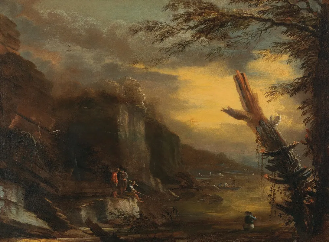Figures Fishing In A Rocky Coastal Landscape