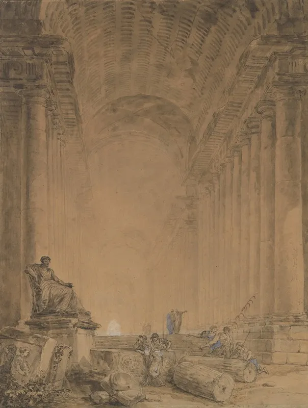 Figures In A Colonnade Wall Art by Hubert Robert - High-Resolution Digital Print
