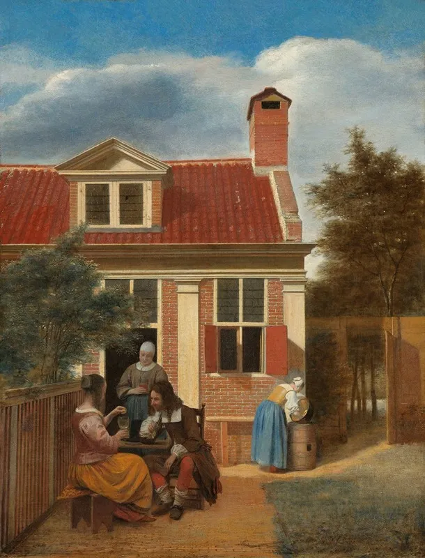 Figures In A Courtyard Behind A House Wall Art by Pieter De Hooch - High-Resolution Digital Print